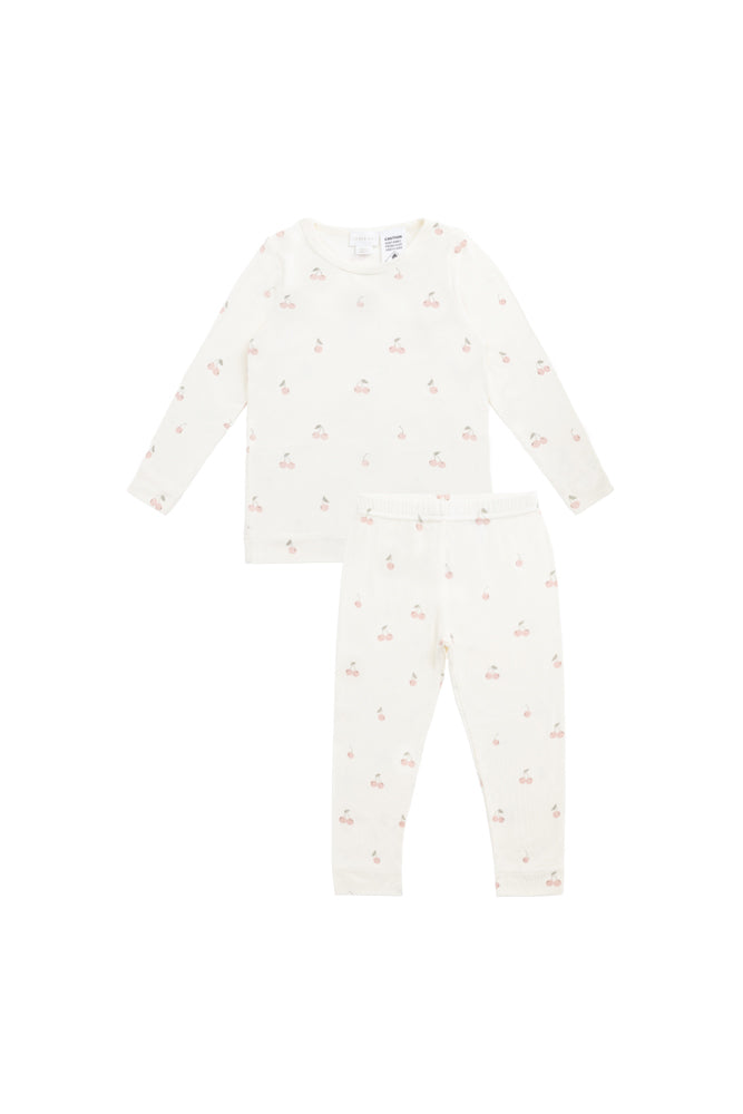 Bamboo Farley Long Sleeve Pyjama Set - Cherry Love Parchment Childrens Pyjama from Jamie Kay NZ