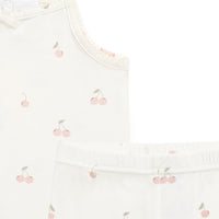 Bamboo Farley Singlet Pyjama Set - Cherry Love Parchment Childrens Pyjama from Jamie Kay NZ