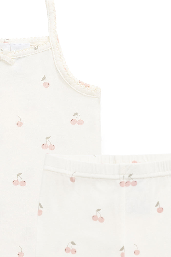 Bamboo Farley Singlet Pyjama Set - Cherry Love Parchment Childrens Pyjama from Jamie Kay NZ