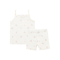 Bamboo Farley Singlet Pyjama Set - Cherry Love Parchment Childrens Pyjama from Jamie Kay NZ