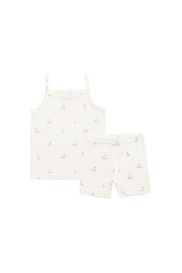 Bamboo Farley Singlet Pyjama Set - Cherry Love Parchment Childrens Pyjama from Jamie Kay NZ