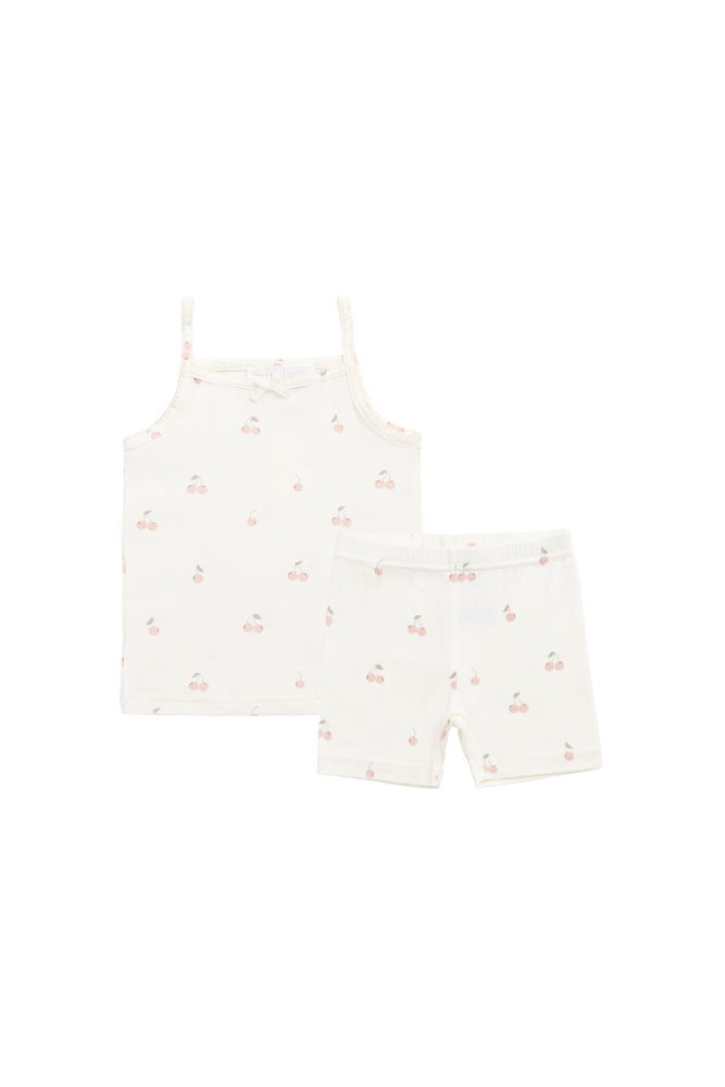 Bamboo Farley Singlet Pyjama Set - Cherry Love Parchment Childrens Pyjama from Jamie Kay NZ