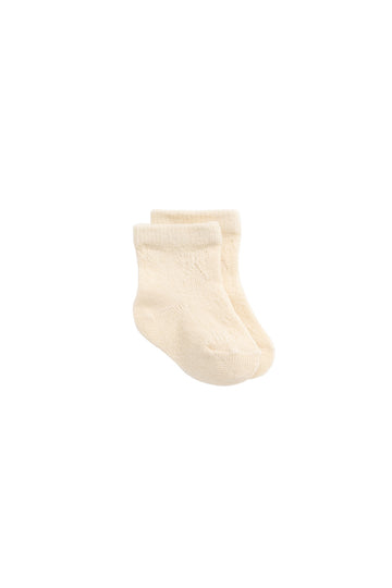 Bow Pointelle Ankle Socks - Macadamia Childrens Sock from Jamie Kay NZ