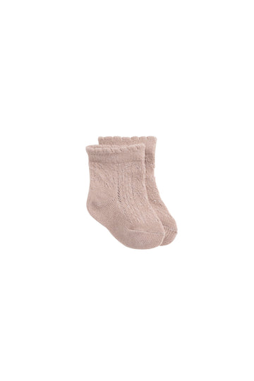 Emily Pointelle Ankle Sock - Dusky Rose Childrens Sock from Jamie Kay NZ