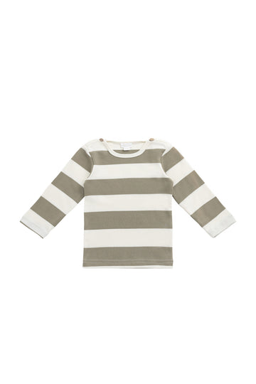 Matteo Pima Cotton Long Sleeve Top - Broad Stripe Cloud/Twig Childrens Top from Jamie Kay NZ