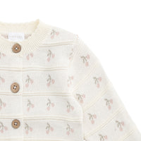 Melody Knitted Cardigan - Cherry Love Jacquard Egret Childrens Cardigan from Jamie Kay NZ