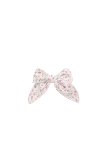 Organic Cotton Bow - Adaline Berries Ballet Pink Childrens Hair Bow from Jamie Kay NZ