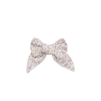 Organic Cotton Bow - Amber Floral Lilac Ash Childrens Bow from Jamie Kay NZ