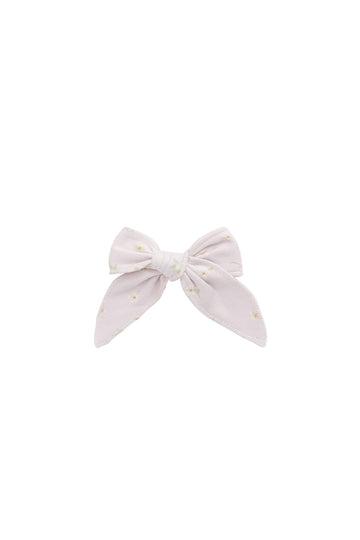 Organic Cotton Bow - Simple Flowers Lilac Childrens Hair Bow from Jamie Kay NZ