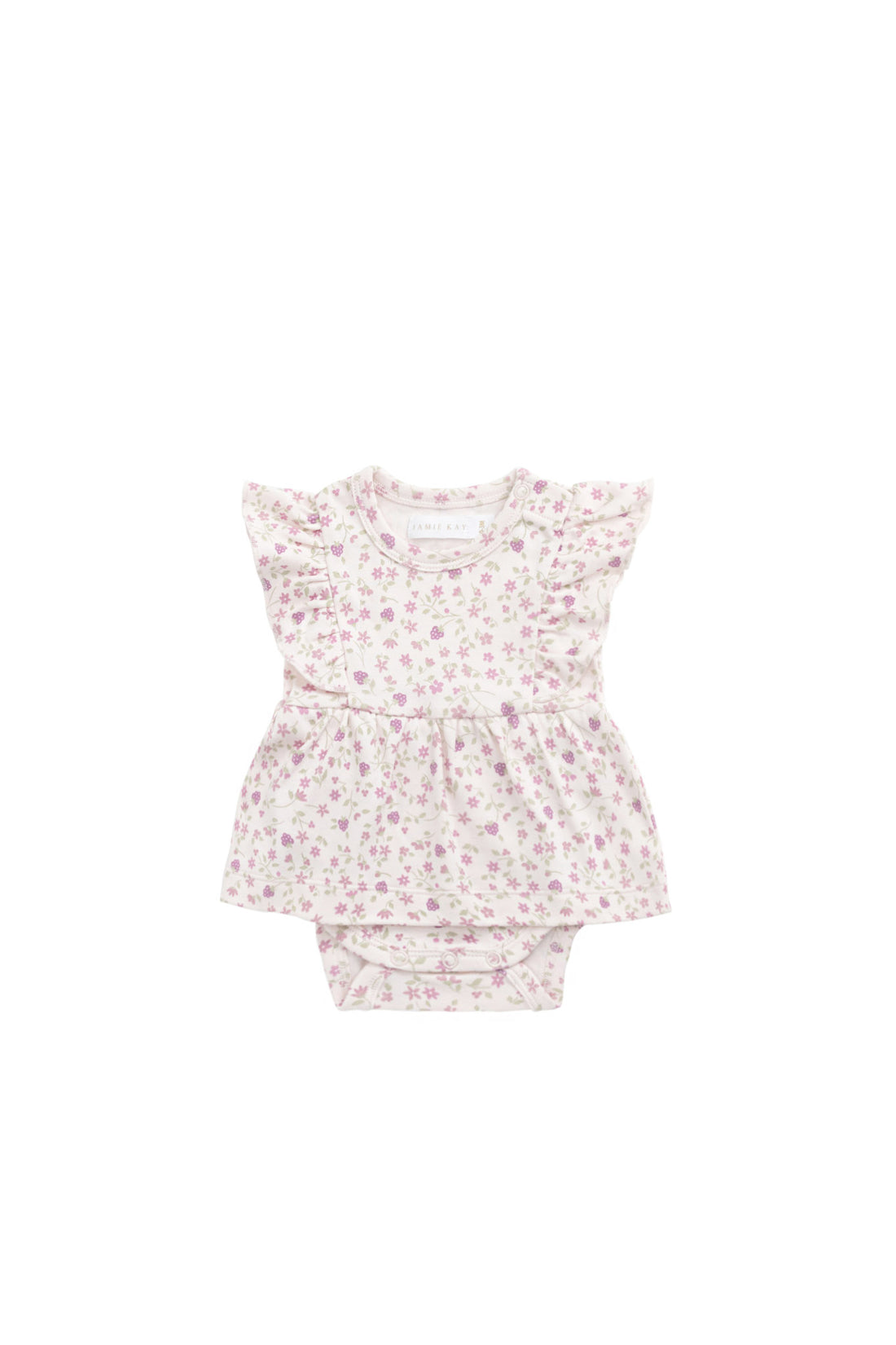 Organic Cotton Elianna Playsuit - Adaline Berries Ballet Pink Childrens Playsuit from Jamie Kay NZ