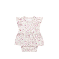 Organic Cotton Elianna Playsuit - Adaline Berries Ballet Pink Childrens Playsuit from Jamie Kay NZ