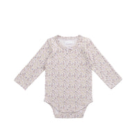 Organic Cotton Long Sleeve Bodysuit - Amber Floral Lilac Ash Childrens Bodysuit from Jamie Kay NZ