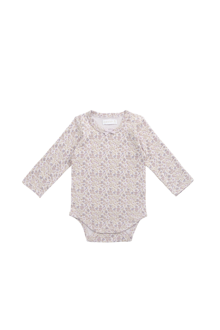 Organic Cotton Long Sleeve Bodysuit - Amber Floral Lilac Ash Childrens Bodysuit from Jamie Kay NZ