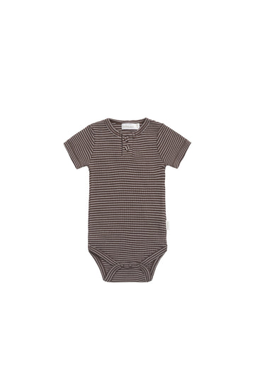 Organic Cotton Modal Darcy Rib Tee Bodysuit - Little Stripe Earth/Cloud Childrens Bodysuit from Jamie Kay NZ