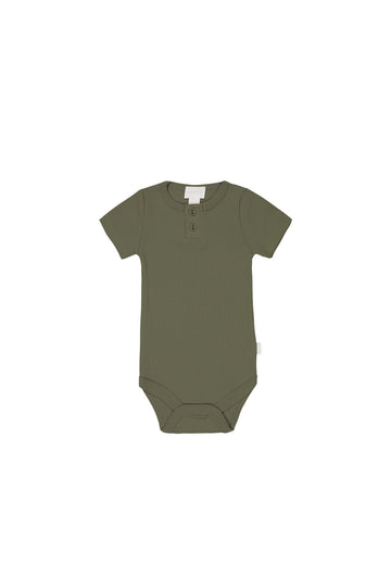 Organic Cotton Modal Darcy Rib Tee Bodysuit - Sicilian Olive Childrens Bodysuit from Jamie Kay NZ