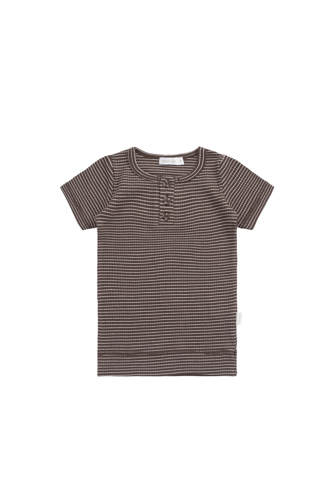 Organic Cotton Modal Henley Tee - Little Stripe Earth/Cloud Childrens Top from Jamie Kay NZ