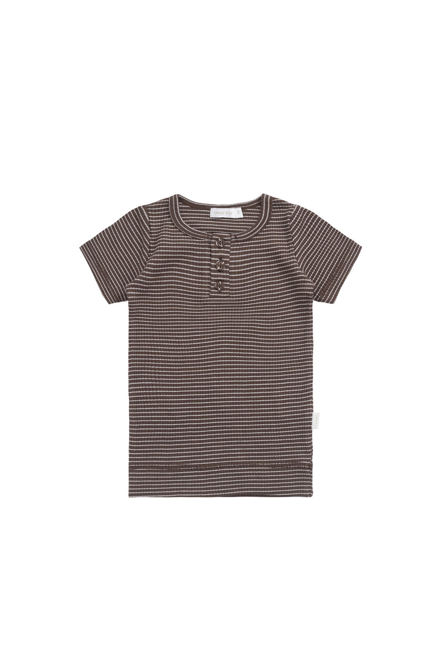 Organic Cotton Modal Henley Tee - Little Stripe Earth/Cloud Childrens Top from Jamie Kay NZ