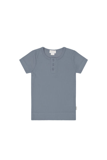 Organic Cotton Modal Henley Tee - Pebble Childrens Top from Jamie Kay NZ