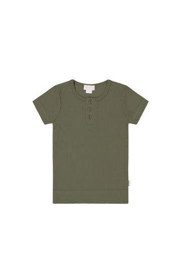 Organic Cotton Modal Henley Tee - Sicilian Olive Childrens Top from Jamie Kay NZ