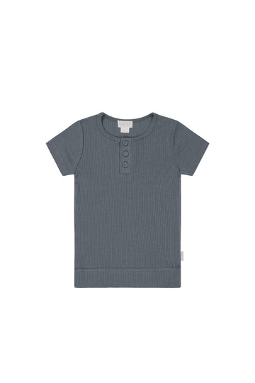 Organic Cotton Modal Henley Tee - Smoke Childrens Top from Jamie Kay NZ