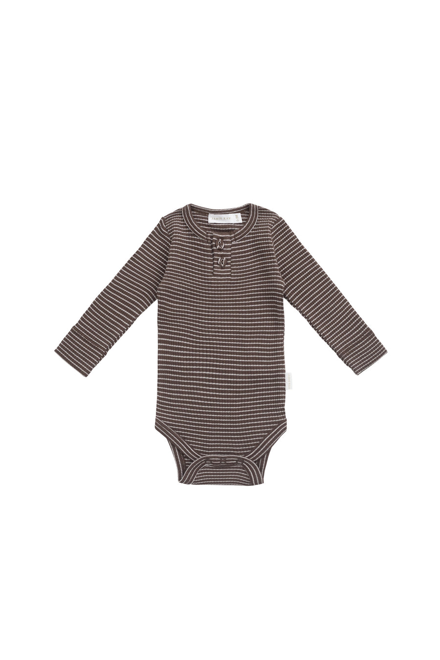 Organic Cotton Modal Long Sleeve Bodysuit - Little Stripe Earth/Cloud Childrens Bodysuit from Jamie Kay NZ