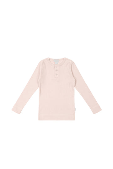 Organic Cotton Modal Long Sleeve Henley - Morgan Pink Childrens Top from Jamie Kay NZ