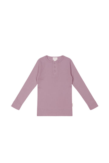 Organic Cotton Modal Long Sleeve Henley - Sweet Mauve Childrens Top from Jamie Kay NZ