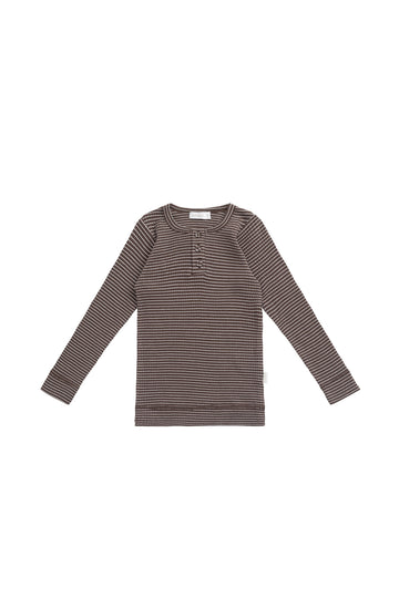 Organic Cotton Modal Long Sleeve Top - Little Stripe Earth/Cloud Childrens Top from Jamie Kay NZ