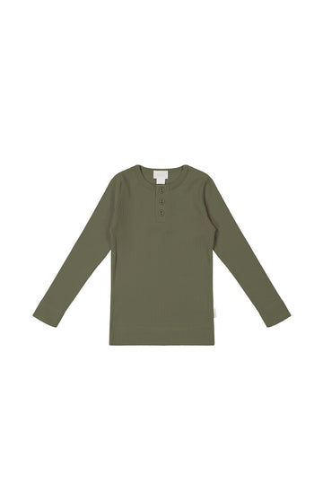 Organic Cotton Modal Long Sleeve Top - Sicilian Olive Childrens Top from Jamie Kay NZ