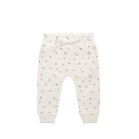 Organic Cotton Morgan Track Pant - Simple Flowers Egret Childrens Pant from Jamie Kay NZ