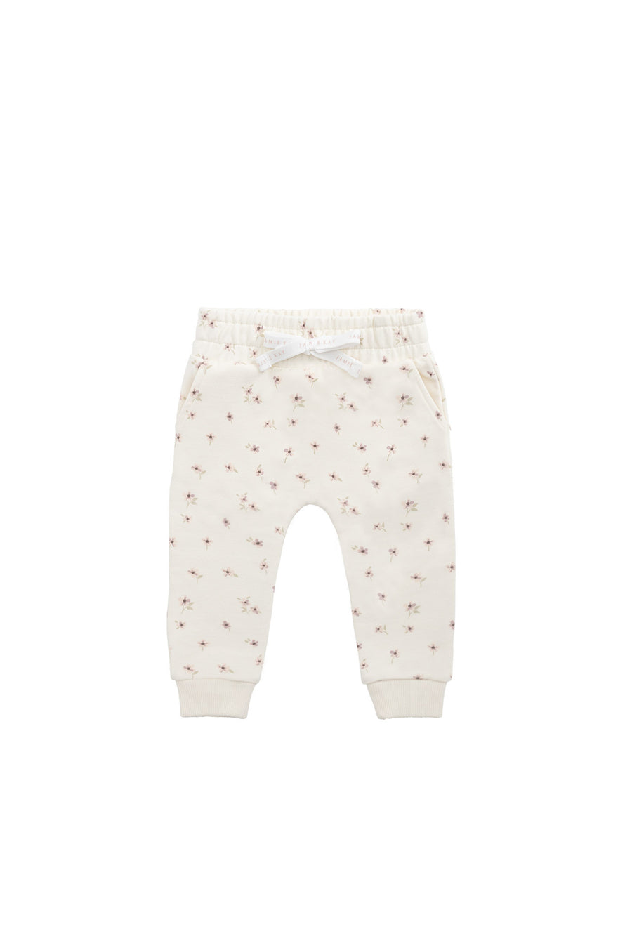 Organic Cotton Morgan Track Pant - Simple Flowers Egret Childrens Pant from Jamie Kay NZ