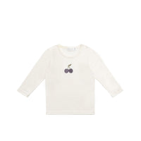 Pima Cotton Vinny Long Sleeve Top - Egret Cherry Love Lilac Childrens Top from Jamie Kay NZ