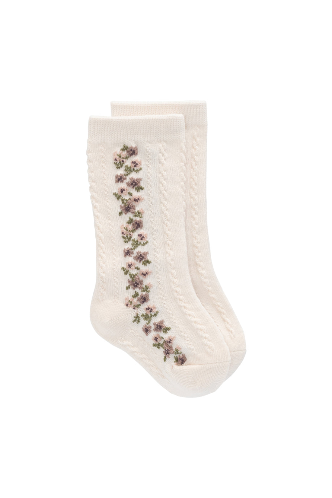 Cassie Knee High Sock - Cassie Floral Jacquard - Bridal Blush Childrens Sock from Jamie Kay NZ