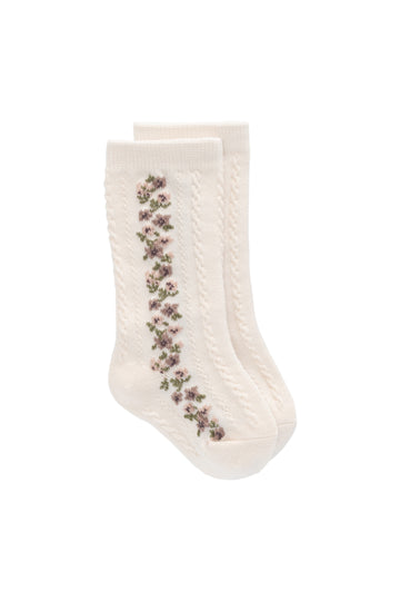 Cassie Knee High Sock - Cassie Floral Jacquard - Bridal Blush Childrens Sock from Jamie Kay NZ