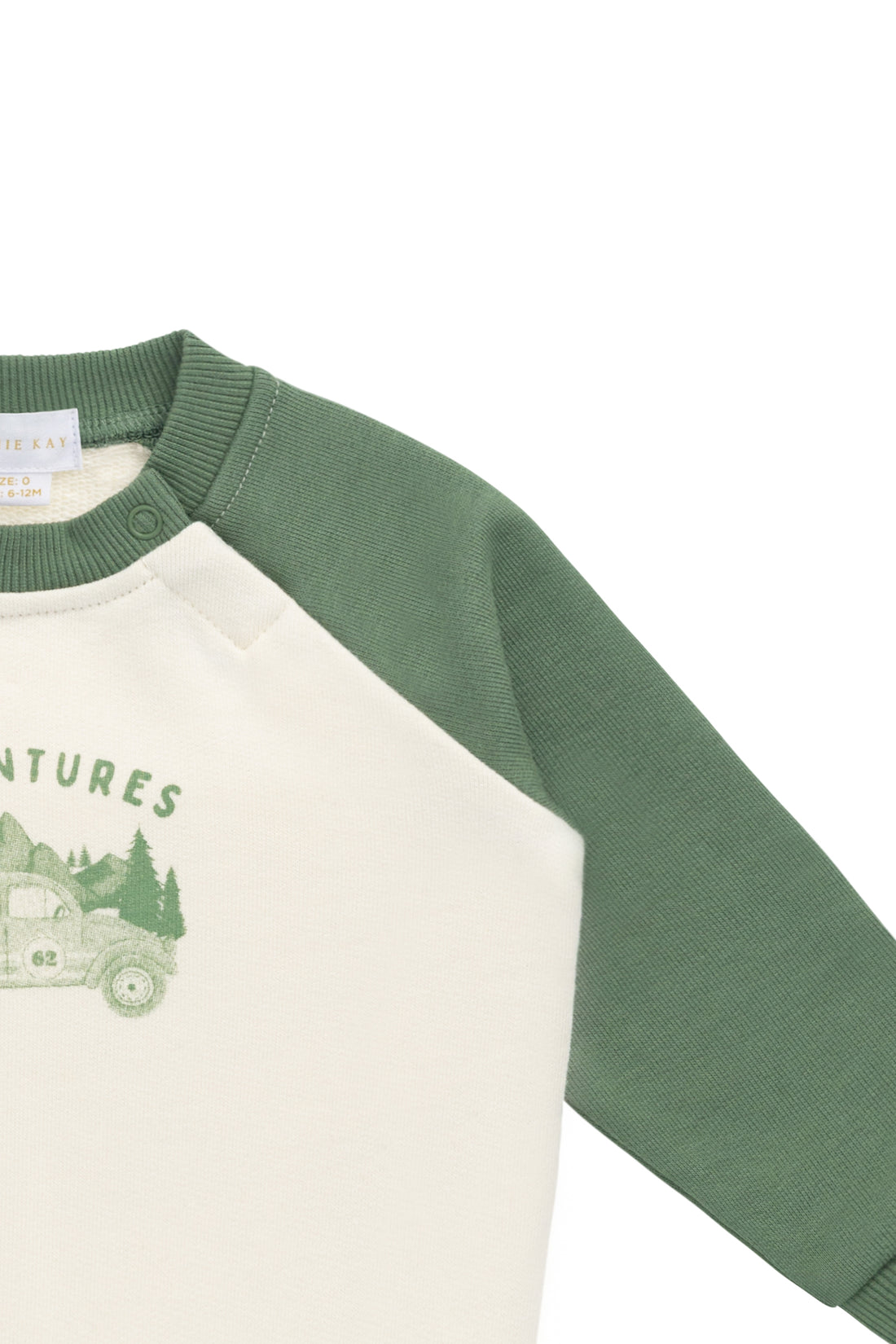 Organic Cotton Alden Sweatshirt - Adventure Buggy Snow Pea Childrens Top from Jamie Kay NZ
