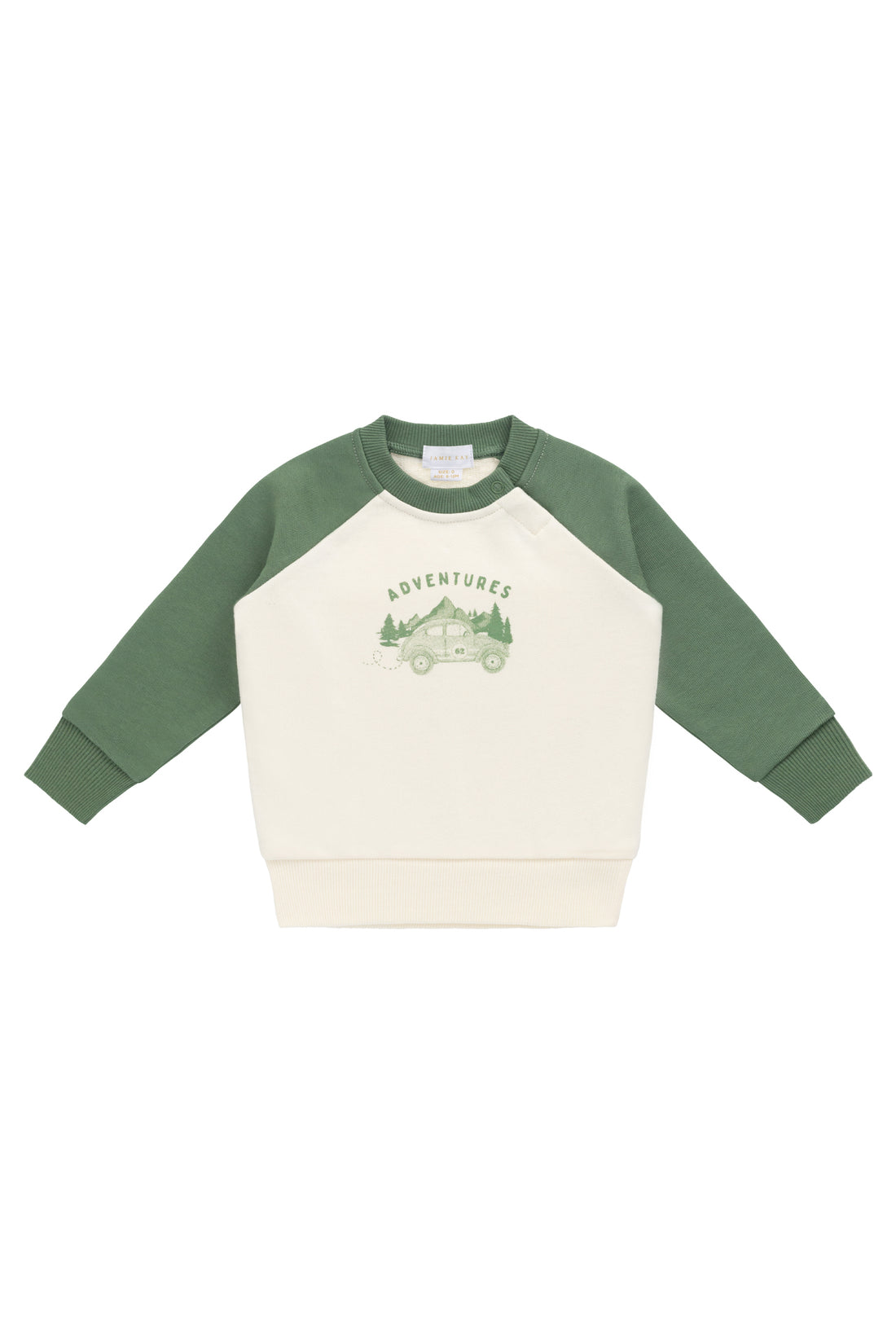 Organic Cotton Alden Sweatshirt - Adventure Buggy Snow Pea Childrens Top from Jamie Kay NZ