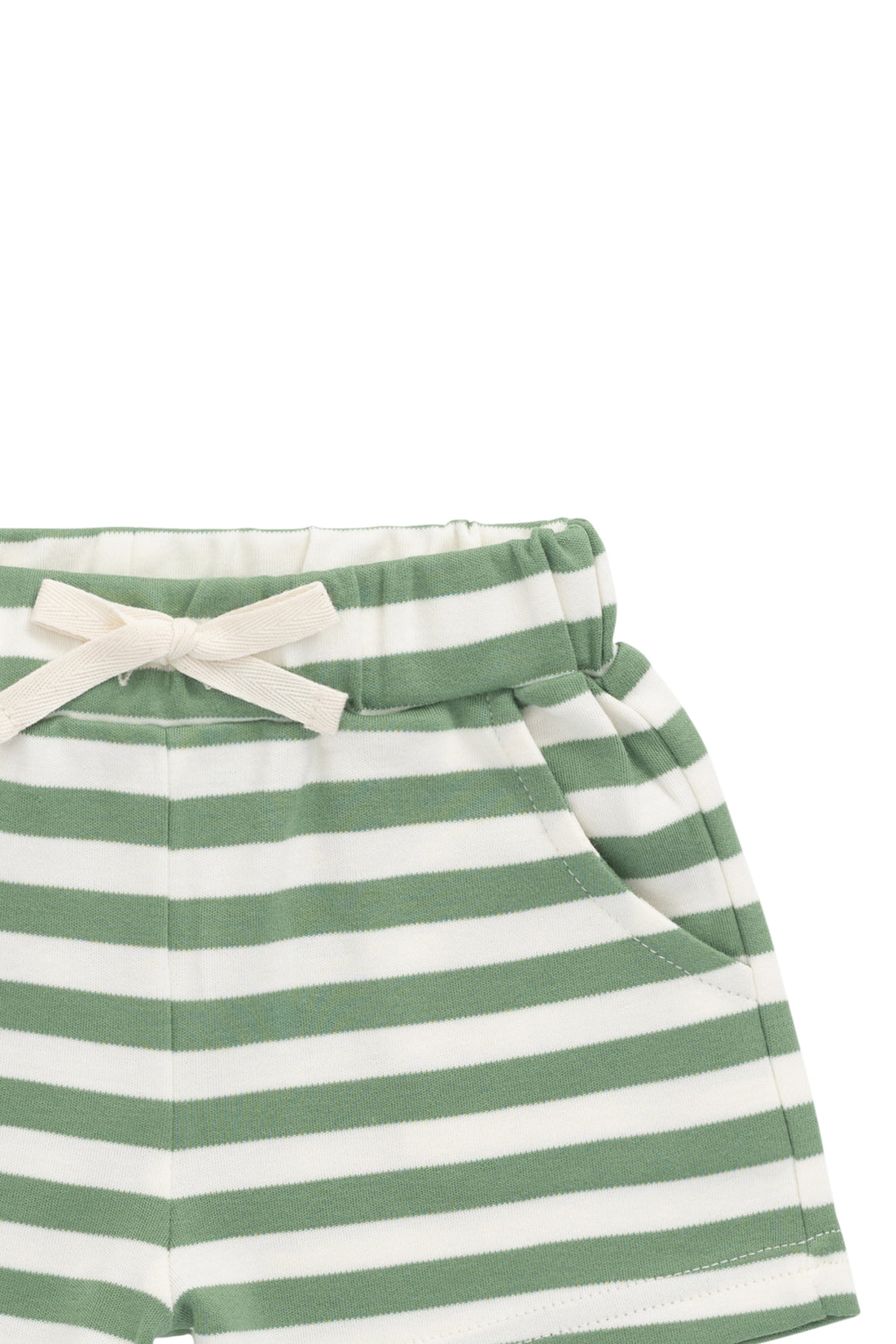 Pima Cotton Wesley Short - Essential Stripe Parchment/Snow Pea Childrens Short from Jamie Kay NZ