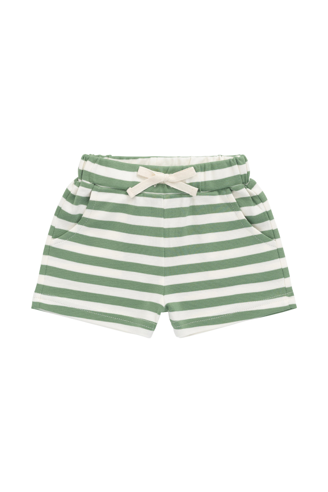 Pima Cotton Wesley Short - Essential Stripe Parchment/Snow Pea Childrens Short from Jamie Kay NZ