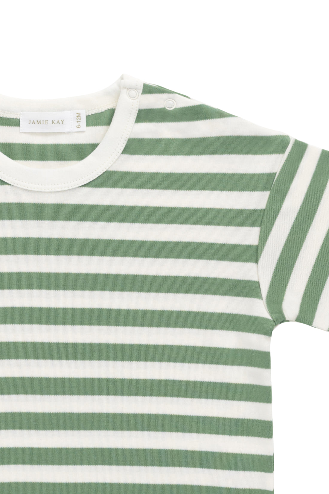 Pima Cotton Wesley Tee - Essential Stripe Parchment/Snow Pea Childrens Top from Jamie Kay NZ