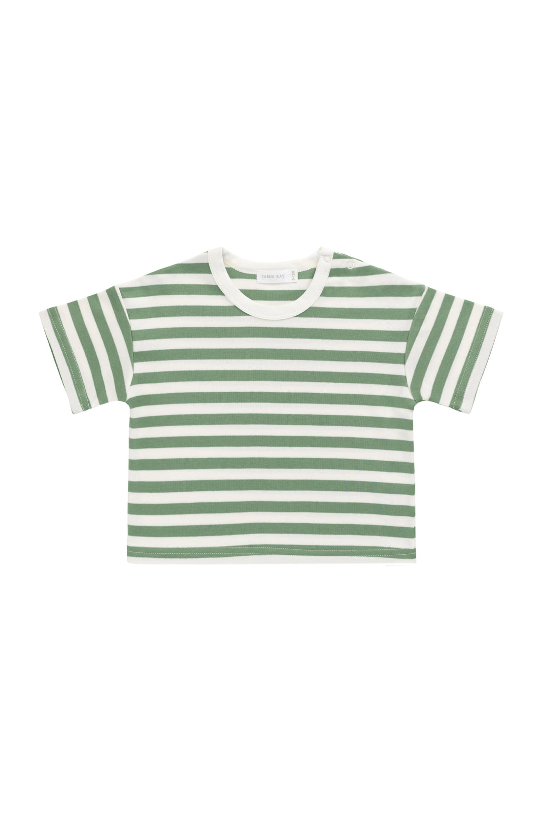 Pima Cotton Wesley Tee - Essential Stripe Parchment/Snow Pea Childrens Top from Jamie Kay NZ
