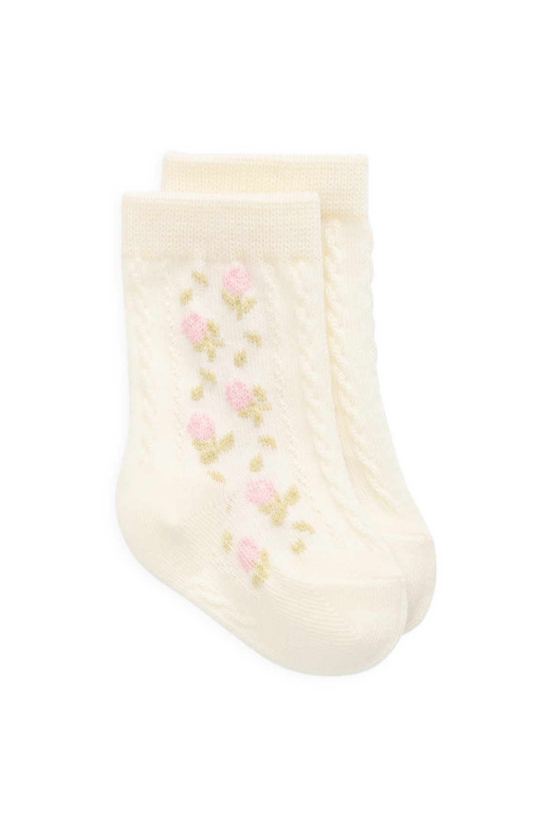 Amelia Knee High Sock - Amelia Flower Jacquard Parchment