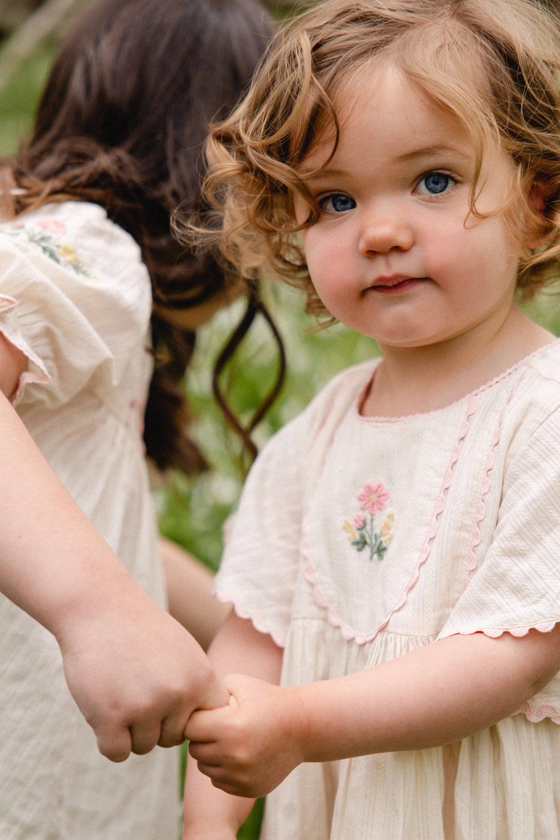 Organic Cotton Zadie Dress - Vanilla Embroidery Pink Childrens Dress from Jamie Kay NZ