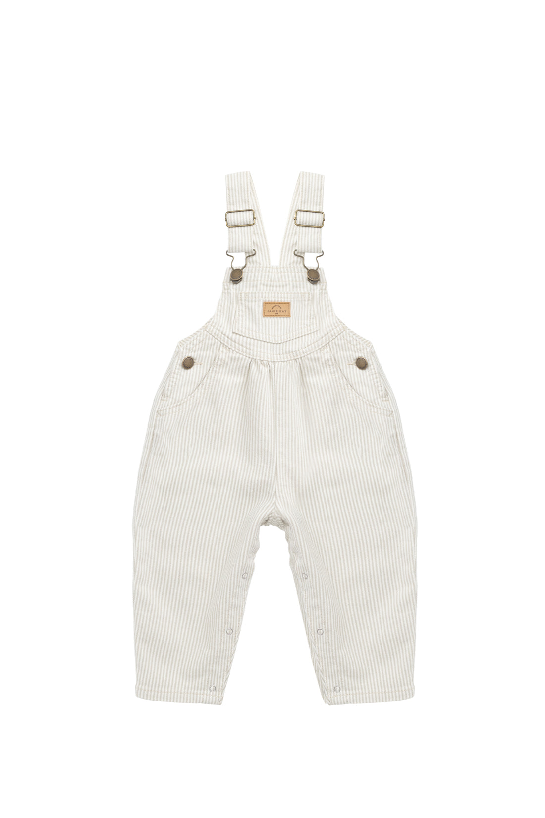 Cecil Overall - Fine Vertical Stripe Sandy Brown/Cloud Childrens Overall from Jamie Kay NZ