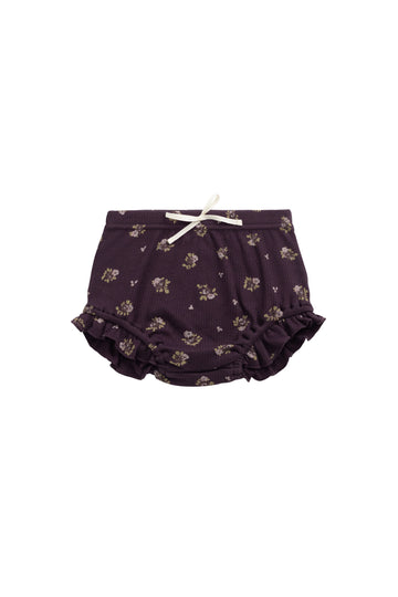 Organic Cotton Fine Rib Frill Bloomer - Simone Huckleberry Childrens Bloomer from Jamie Kay NZ