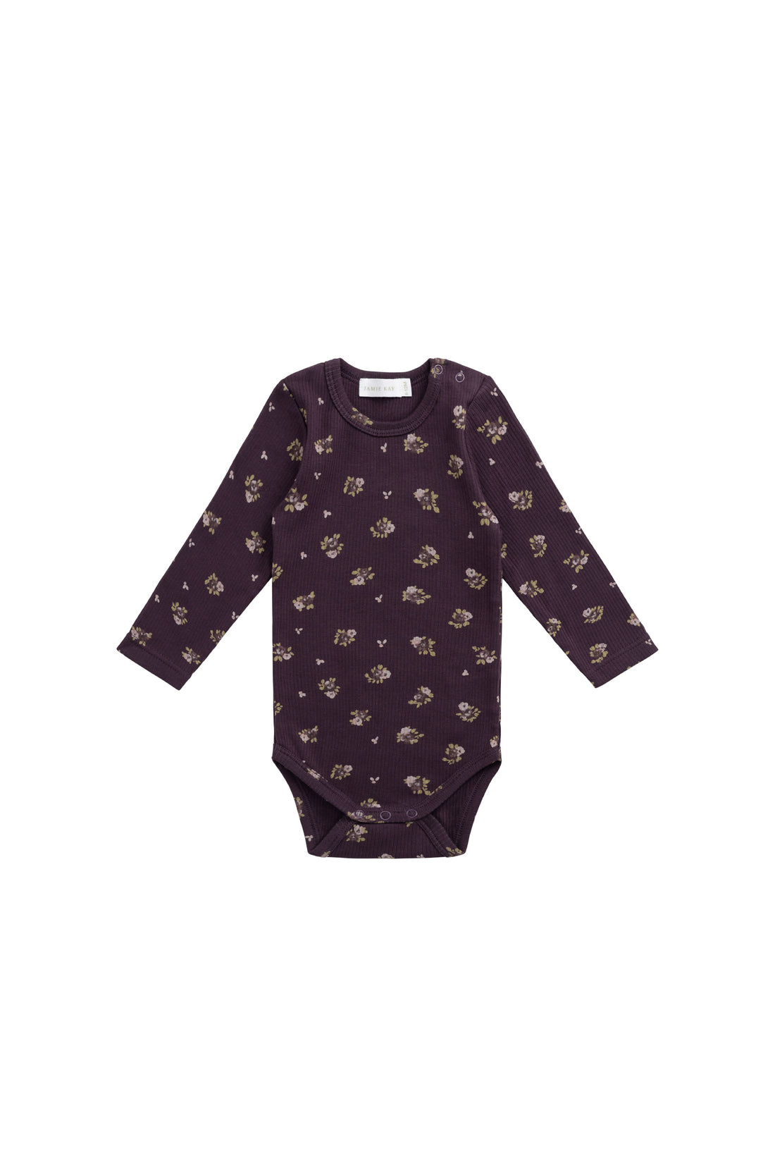 Organic Cotton Fine Rib Long Sleeve Bodysuit - Simone Huckleberry Childrens Bodysuit from Jamie Kay NZ