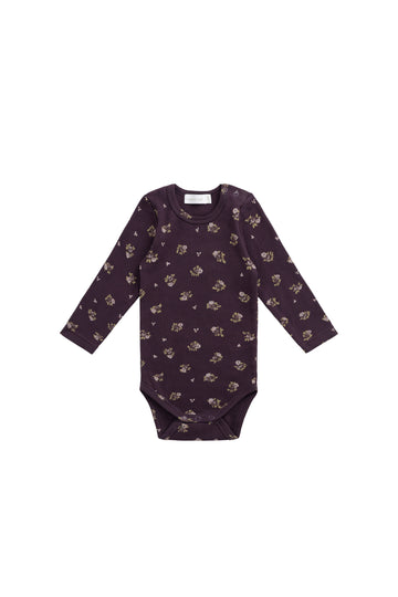 Organic Cotton Fine Rib Long Sleeve Bodysuit - Simone Huckleberry Childrens Bodysuit from Jamie Kay NZ