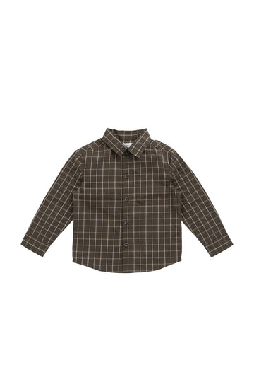 Organic Cotton Isaiah Shirt - Variegated Grid Tarmac Childrens Shirt from Jamie Kay NZ
