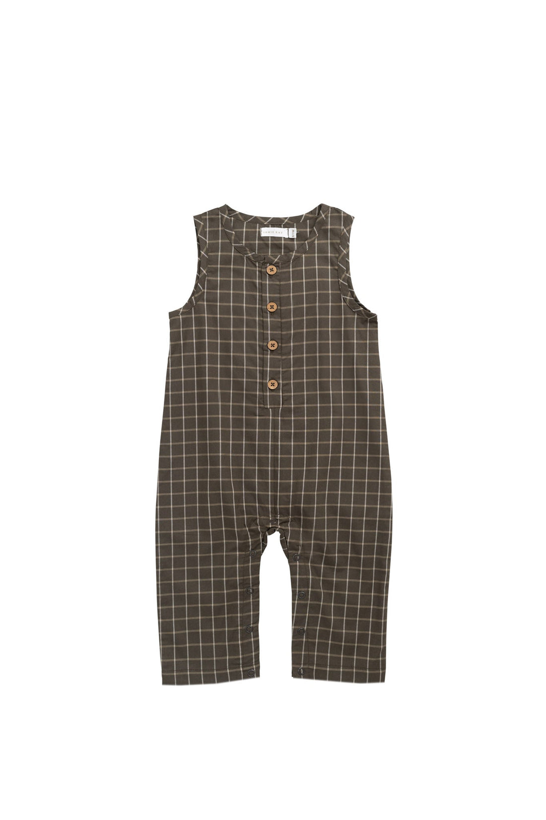 Organic Cotton Milo Jumpsuit - Variegated Grid Tarmac Childrens Jumpsuit from Jamie Kay NZ