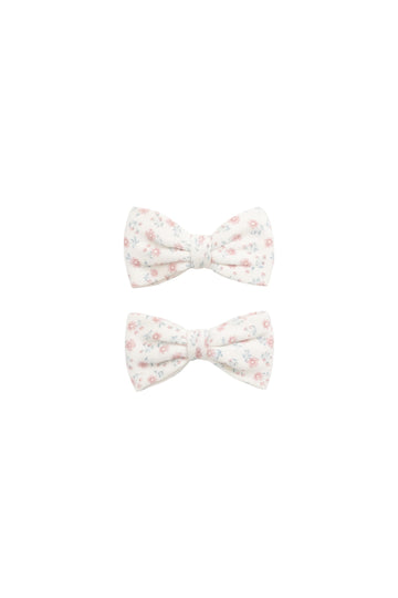 Organic Cotton Noelle 2pk Bow - Posy Garden Pink Childrens Bow from Jamie Kay NZ