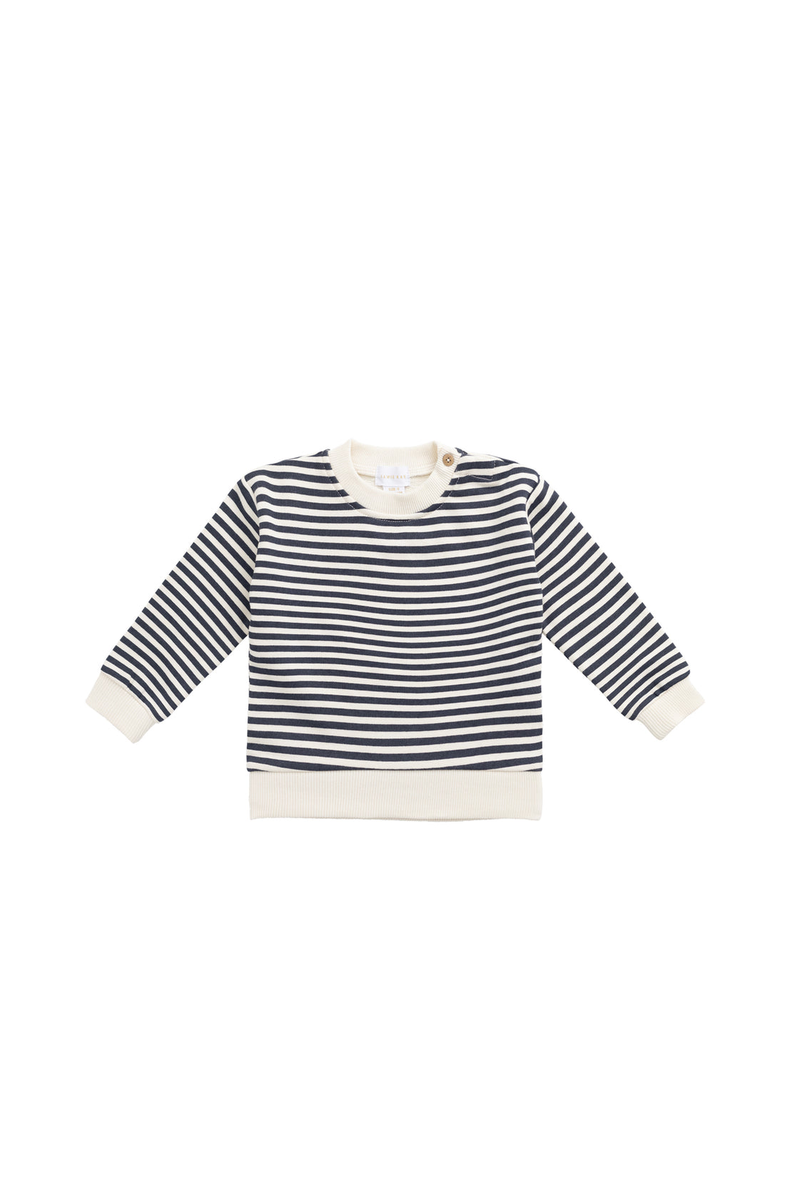 Organic Cotton Peyton Sweatshirt - Slim Stripe Charter/Cloud Childrens Top from Jamie Kay NZ